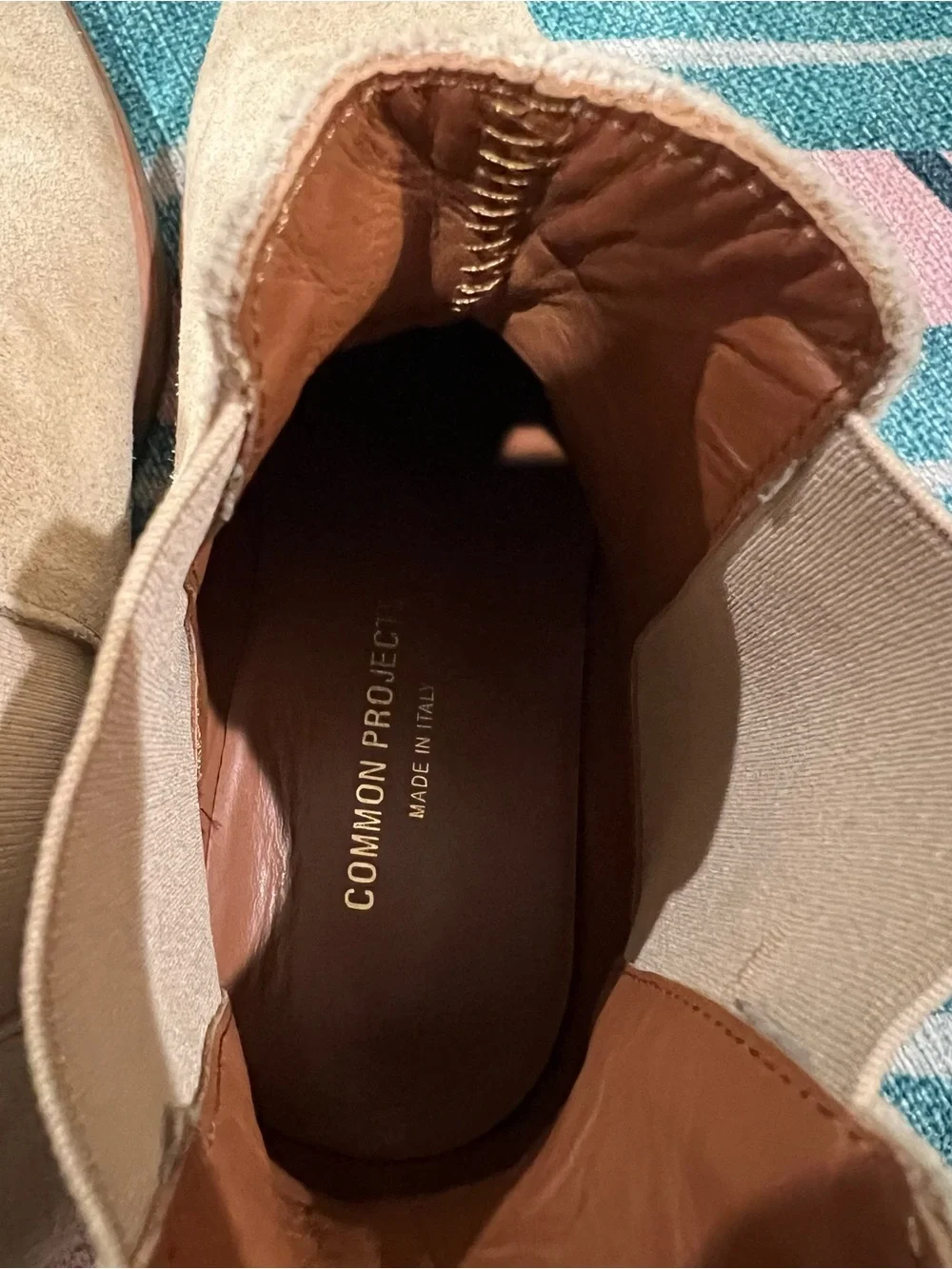 Common Projects Sand Suede Leather Chelsea Boot With Gum Sole
